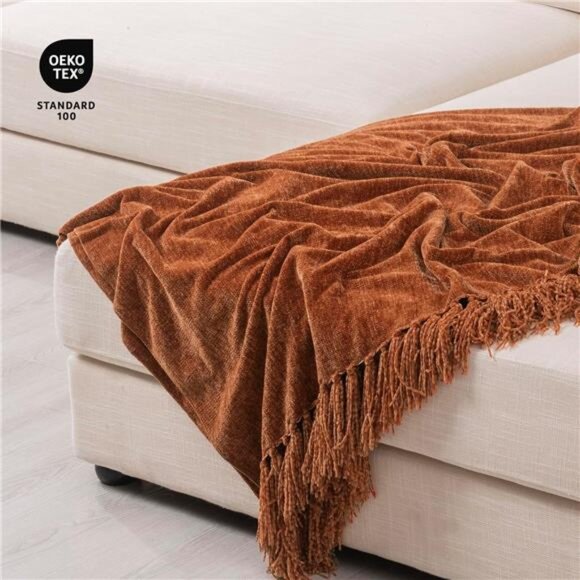 Throw Blanket Soft Cozy Chenille Throw Blanket with Fringe Tassel - Picture 6 of 7